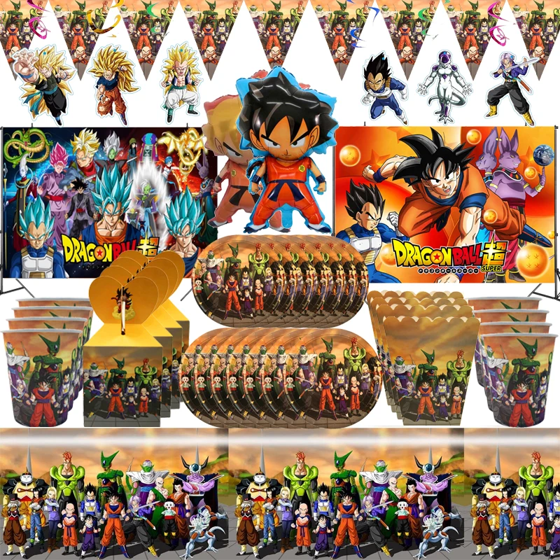 

Dragon Ball Party Supplies Son Goku Balloons Cups Plates Tablecloth Toys Baby Shower Birthday Decorations Free Shipping Items