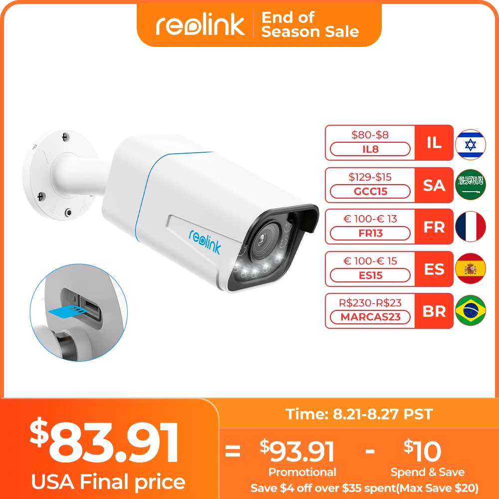 Reolink Smart 4K 8MP PoE Security Camera 5X Zoom 2-Way Audio IP Cam Human/Car Detection Spotlight Surveillance Cameras RLC-811A
