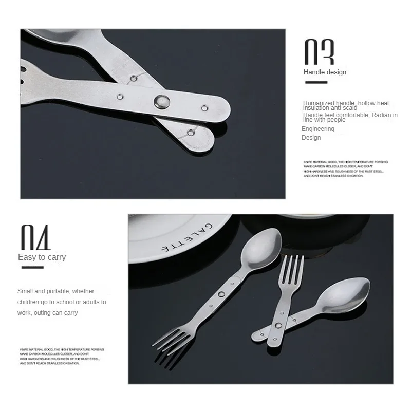 Складная вилка 2-в-1 из нержавеющей стали 304 портативная серебряная ложка