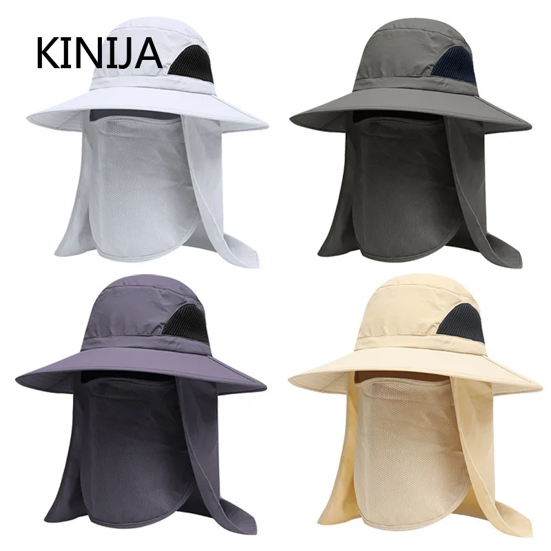 Bucket Hat with Face Neck Flap Women Men Summer UV Protection Sun Hat Male Outdoor Breathable Mesh Hiking Fishing Caps