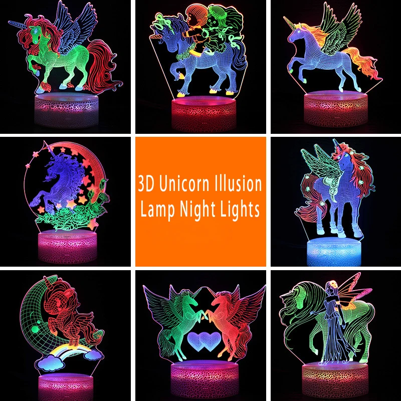 

3 Acrylic Plates 3D Night Lights Colorful Illusion Table Lamp Unicorn Bedroom Decor Light Birthday Christmas Gifts for Girls