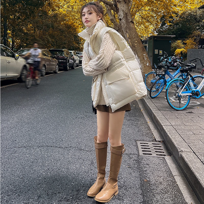 

HXJJP 2022 Autumn Winterthe New Korean Loose Down Jacket Vest Women's Cotton Sleeveless Jacket Solid Casual Waistcoat