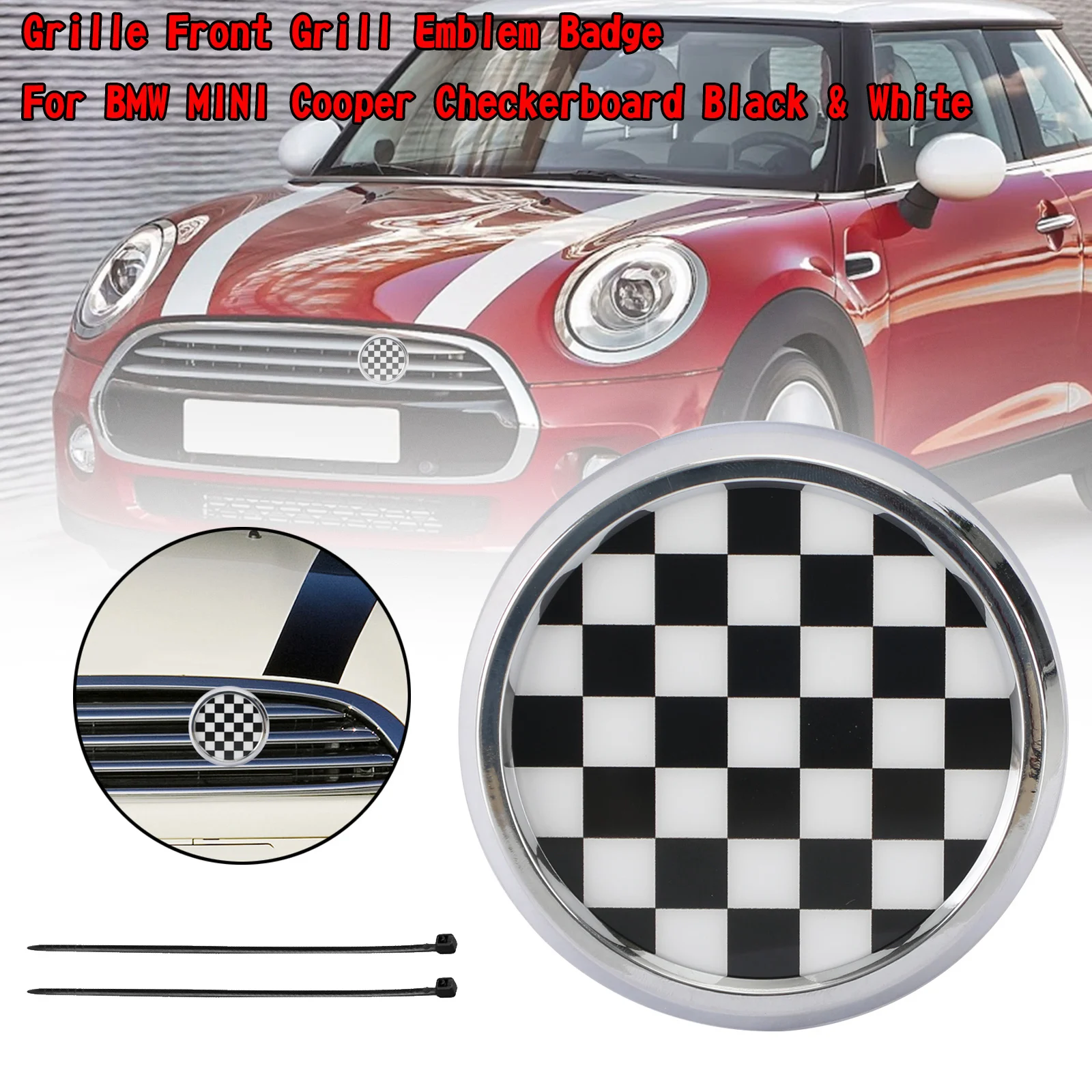

Передняя решетка Areyourshop для BMW MINI Cooper, черная и белая шахматная решетка