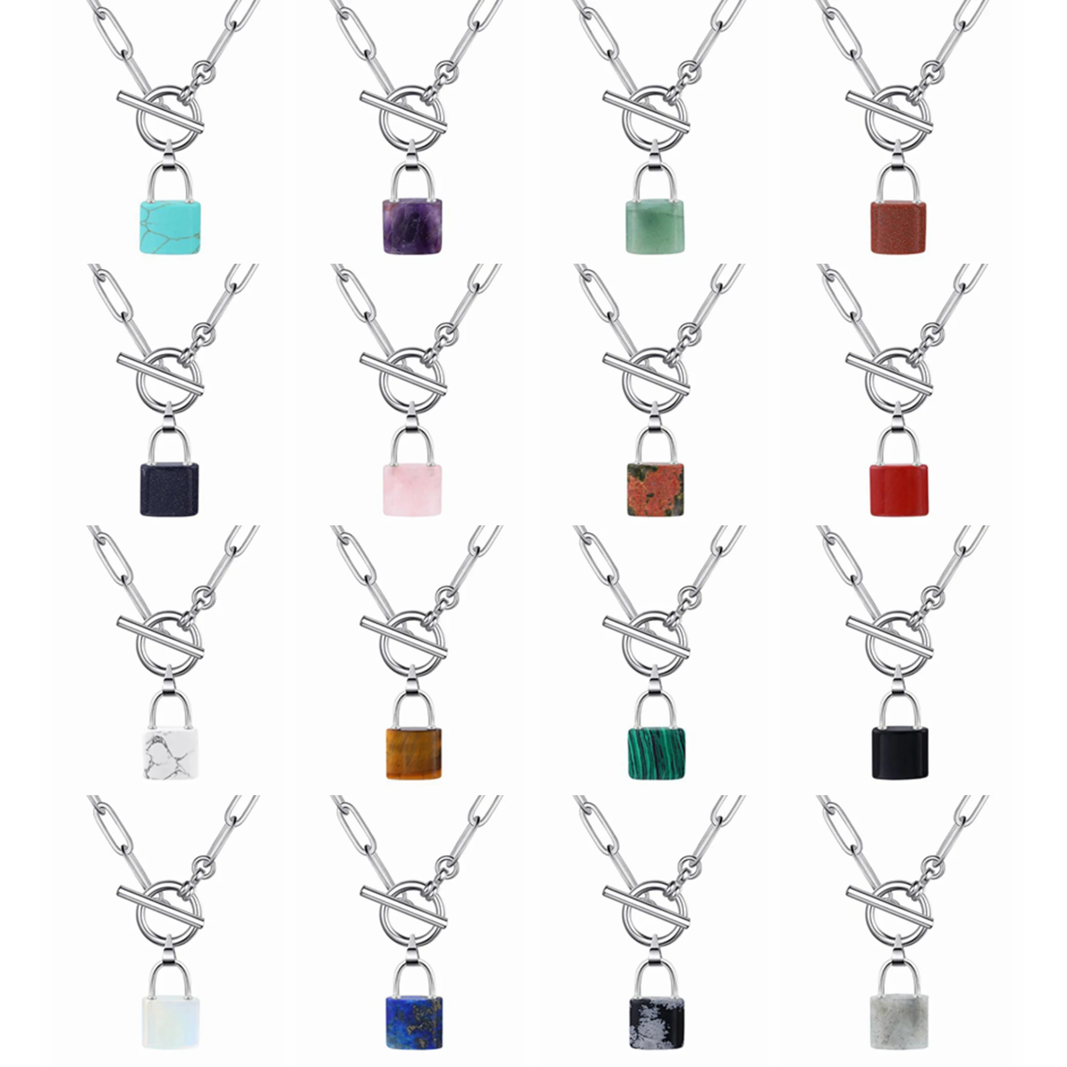 

Dainty Crystal Lock Pendant Necklaces IQ Clasp Simple Cute Stainless Steel Link Chain Choker for Women Girls Statement Jewelry