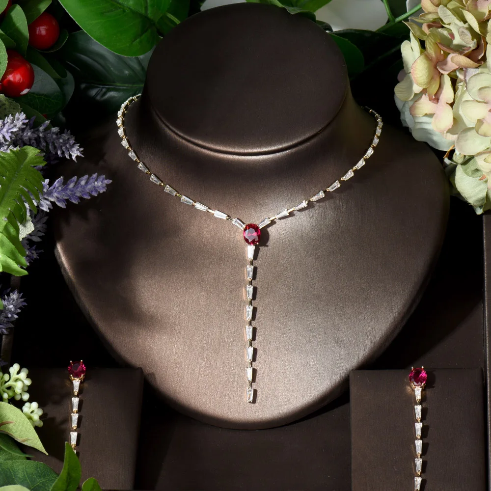 

Fashion Shiny Long Drop Bridal 2pcs Necklace Earring Jewelry Set for Women Wedding Dress Accessories ensemble de bijoux N-770