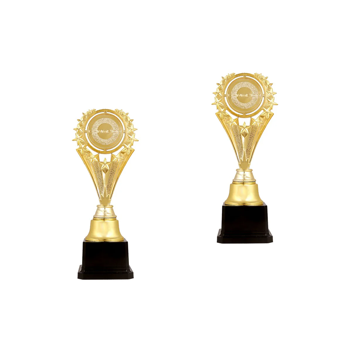 

2pcs 23cm Golden Star Design Award Trophy Plastic Reward Prizes Decor Kindergarten Student Gift Awards Trophy with Black Base