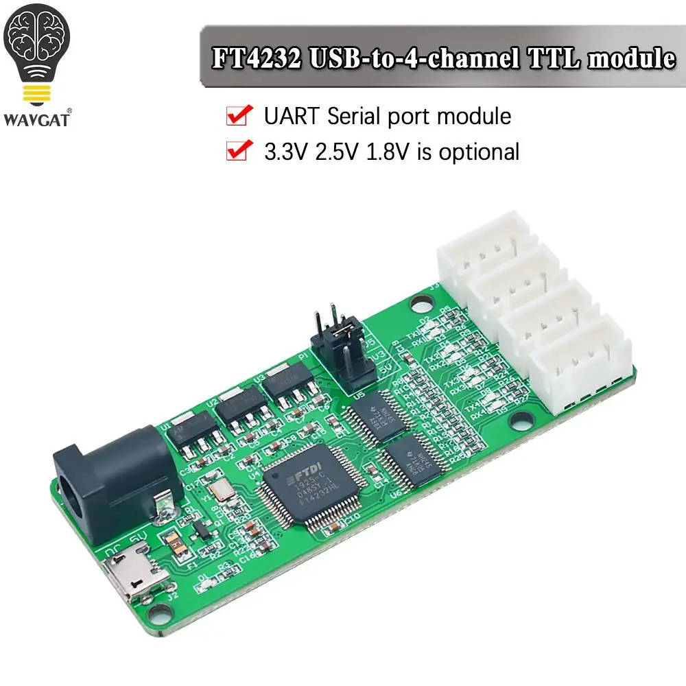 WAVGAT USB-4-канальный TTL-модуль FT4232HL 3 В 2 5 1 8 последовательный порт UART XH2.54 Интерфейсный