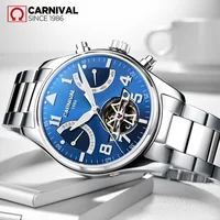CARNIVAL New Men's Business Calendar Week Display Luminous Mechanical Watches Fully Automatic Wristwatches Zegarek Męski 8673