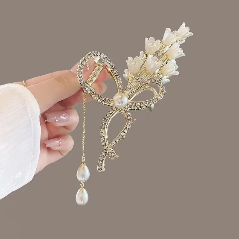 

2023 New Antique Hanfu Tassel Clamping Clip Female Clip Back Head Spoon Pan Hair Shark Clip Hair Clip Headwear