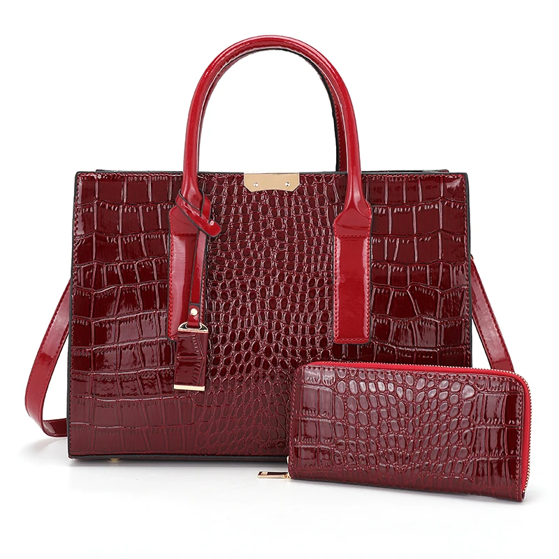 Fashion, crocodile design, handbag, high-end, ladies bag, patent leather shiny shoulder bag, luxury ladies bag, purse