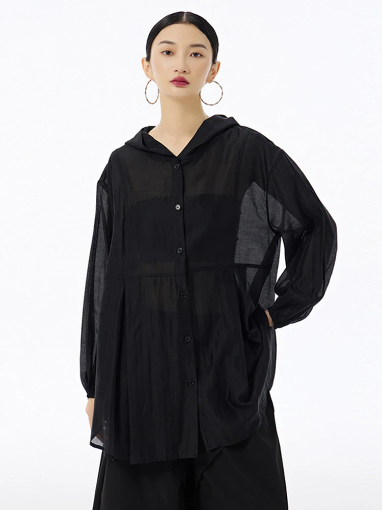 [EAM] Женская серая тонкая перспективная повседневная блузка большого размера