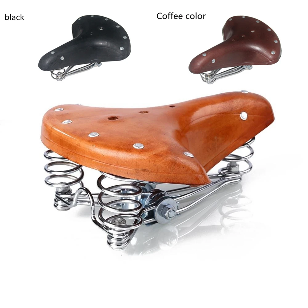 

New Bicycle Seat Pure Cowhide Bicycle Saddle for Outdoor Riding Comfortable Vintage Saddle Bike Spring Seat Cushion 3 colors