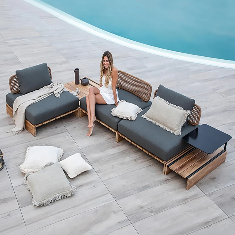 

Custom-made Outdoor Sofa Courtyard Terrace Homestay Teak Outdoor Garden Anticorrosive Wood Sun Room Balcony Solid Wood