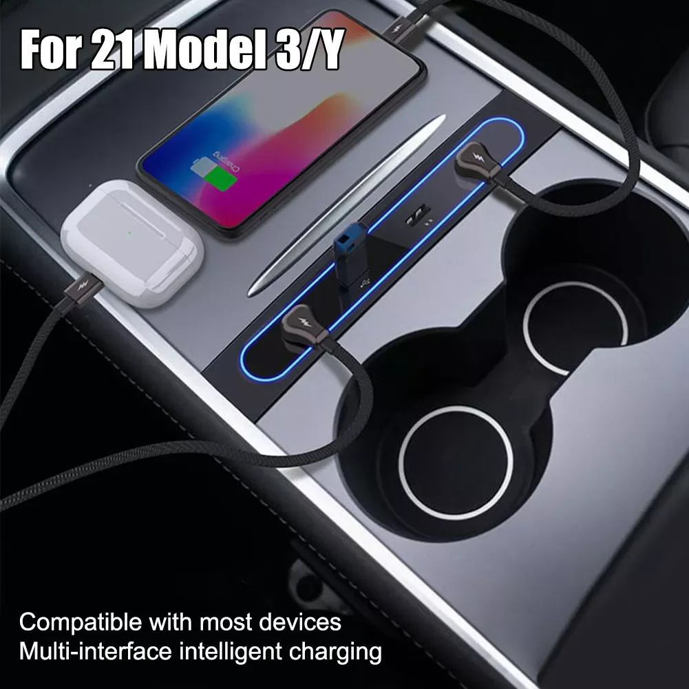 

For Tesla 2021 Model 3 Model Y 27W Quick Charger Intelligent Docking Station 4 In 1 USB Shunt Hub Interior Refit Accessories New