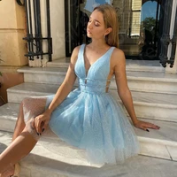 charming new baby blue homecoming gowns short sexy wedding party gowns sleeveless v neckline cocktail dresses sequined