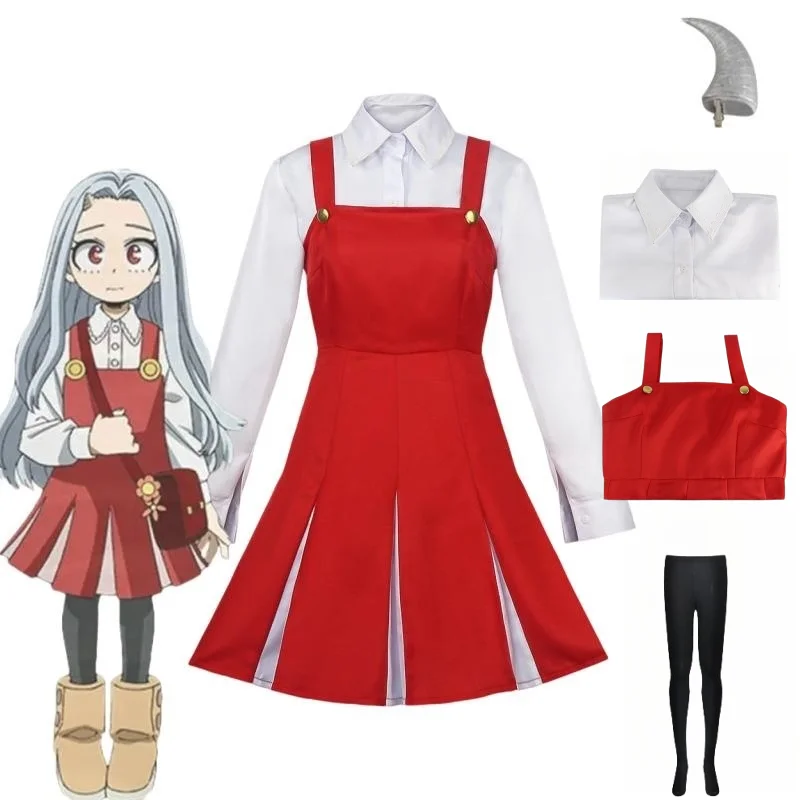 

Anime My Hero Academia Eri Cosplay Culture Festival Lovely Red Dress Collocation Shirt Headwear Halloween Carnival Costumes