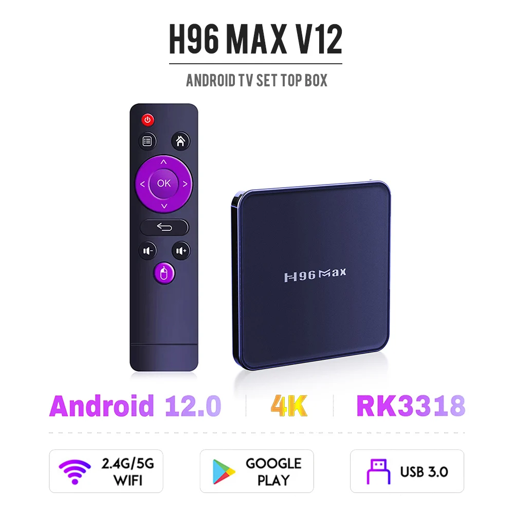 

H96 MAX V12 RK3318 Smart Android 12 TV Box 4G 64GB 32GB 4K 2.4G 5G WIFI BT4.0 Media Player Set Top Box for Home Entertainment
