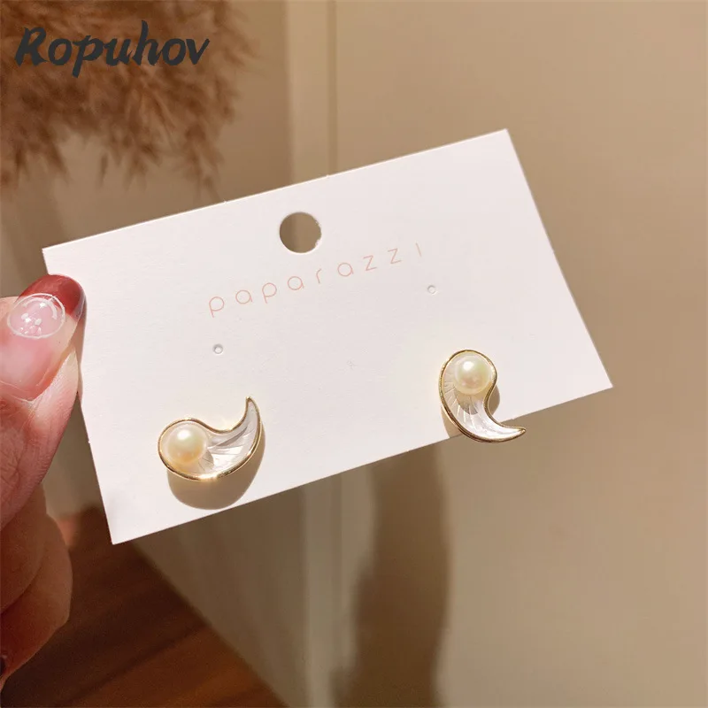 

Серьги Ropuhov из серебра 2022 пробы, с жемчугом, геометрические серьги неправильной формы, маленькие и Изысканные французские темпераментные пр...