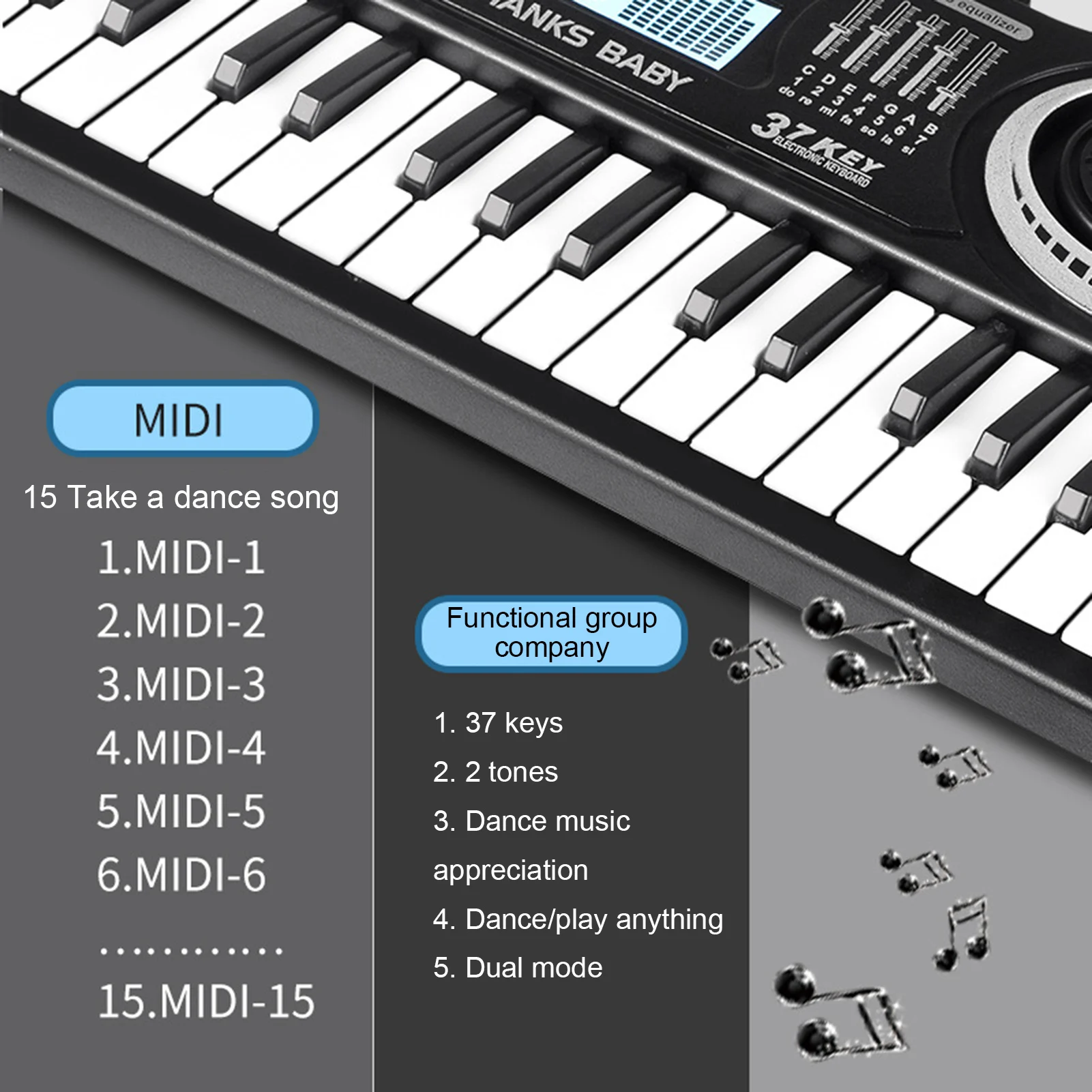 Цифровая Музыкальная электронная клавиатура черная электрическая для пианино 37