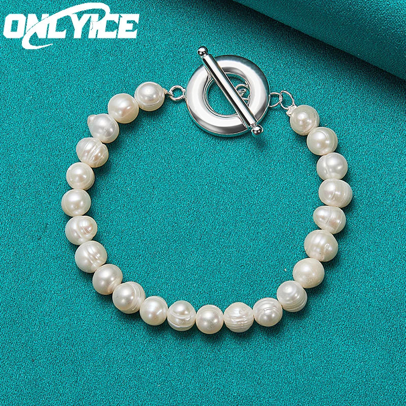 

Hot 925 Sterling Silver Bracelets Chain Natural White Freshwater Pearl For Women Elegant Wedding Party Gifts Fashion Jewelry