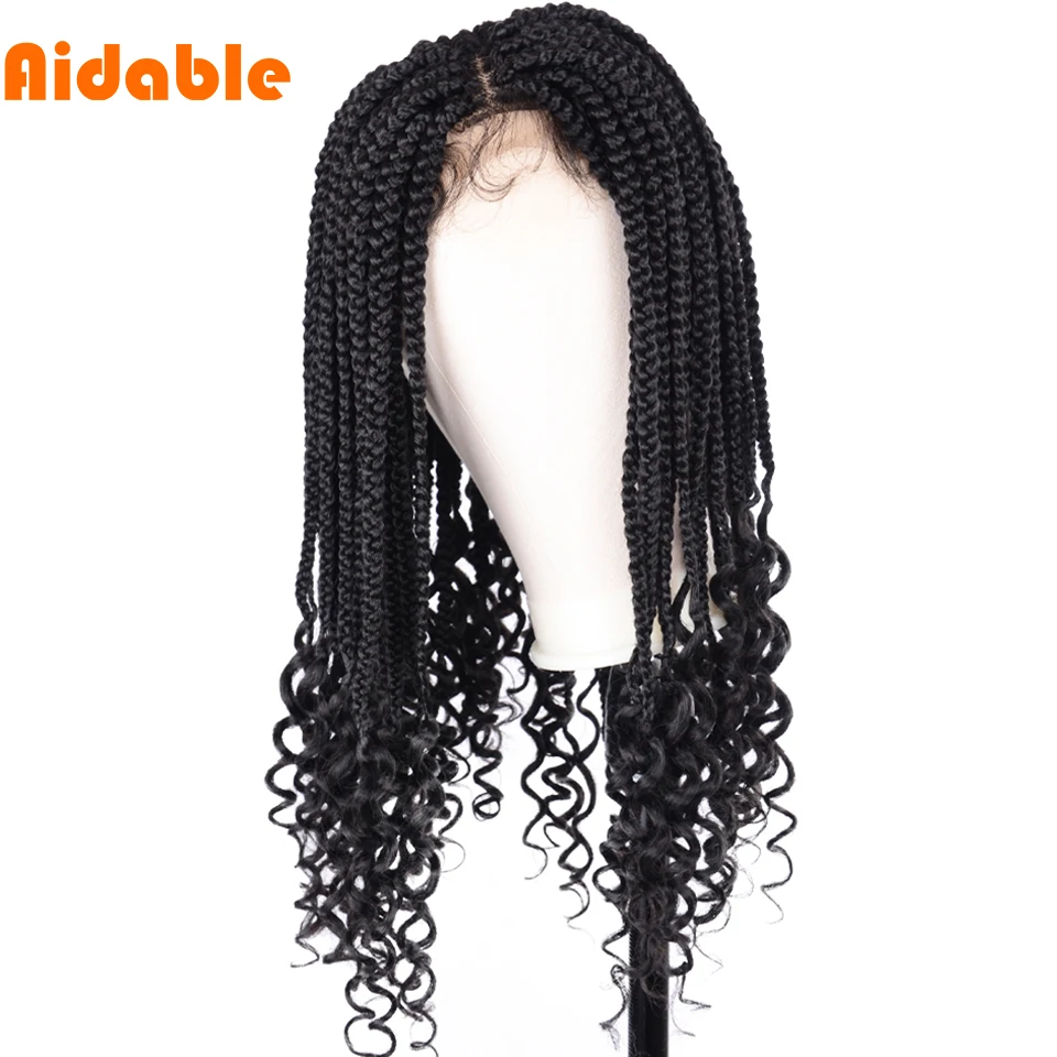 Synthetic Lace Wigs Short Braided Lace Front Wigs Curly Knotless Box Braided Wigs with Baby Hair Wig For Black Women