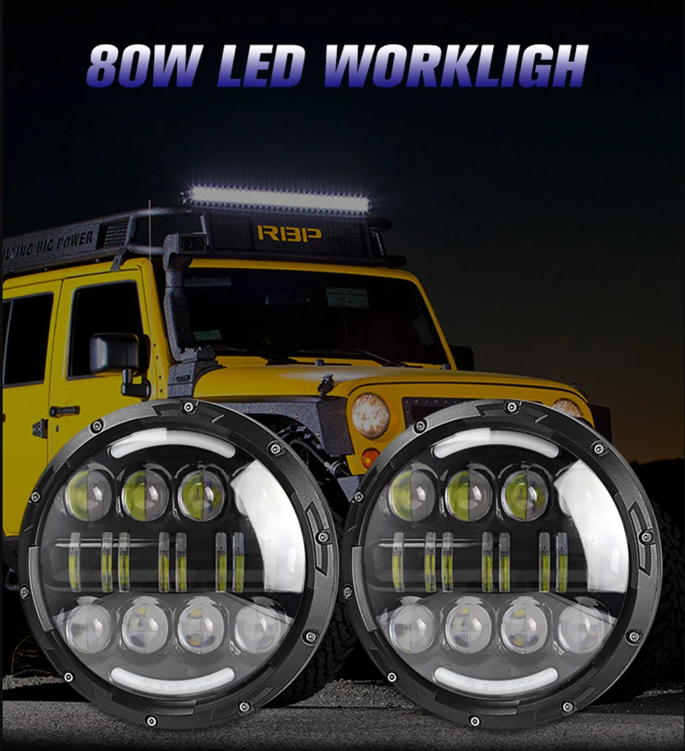 

Car led headlights 7 inch Wrangler headlights Harley motorcycle modified far and near light LED lights