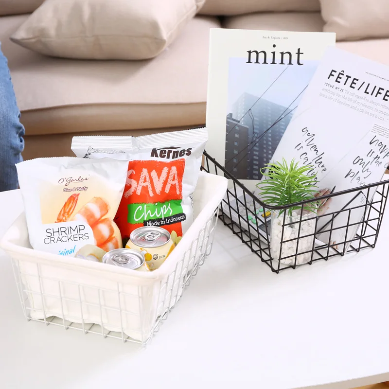 

Iron storage basket fabric storage basket desktop snack storage basket iron shelf dormitory finishing basket