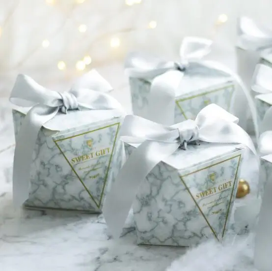 

100Pcs Creative Grey Marble Style Diamond Wedding Favors Candy Boxes Party Supplies Gift Box Sugar Chocolate Box