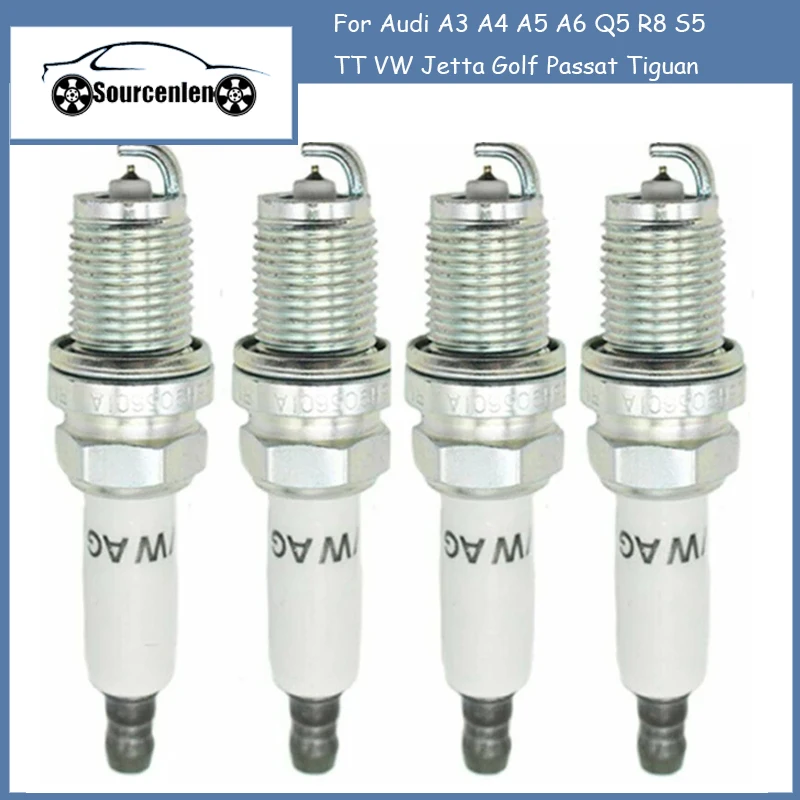 

4pcs 1675 PFR7S8EG 06H905601A Laser Platinum Spark Plug Fit for Audi A3 A4 A5 A6 Q5 R8 S5 TT VW Jetta Golf Passat Tiguan