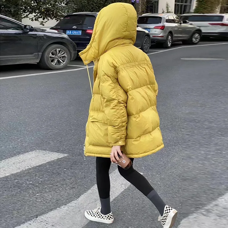 New Hooded Down Jacket Women's Medium-length Solid Colour Jacket Winter White Duck Down Sweet Thickening Warm Cotton Clothing