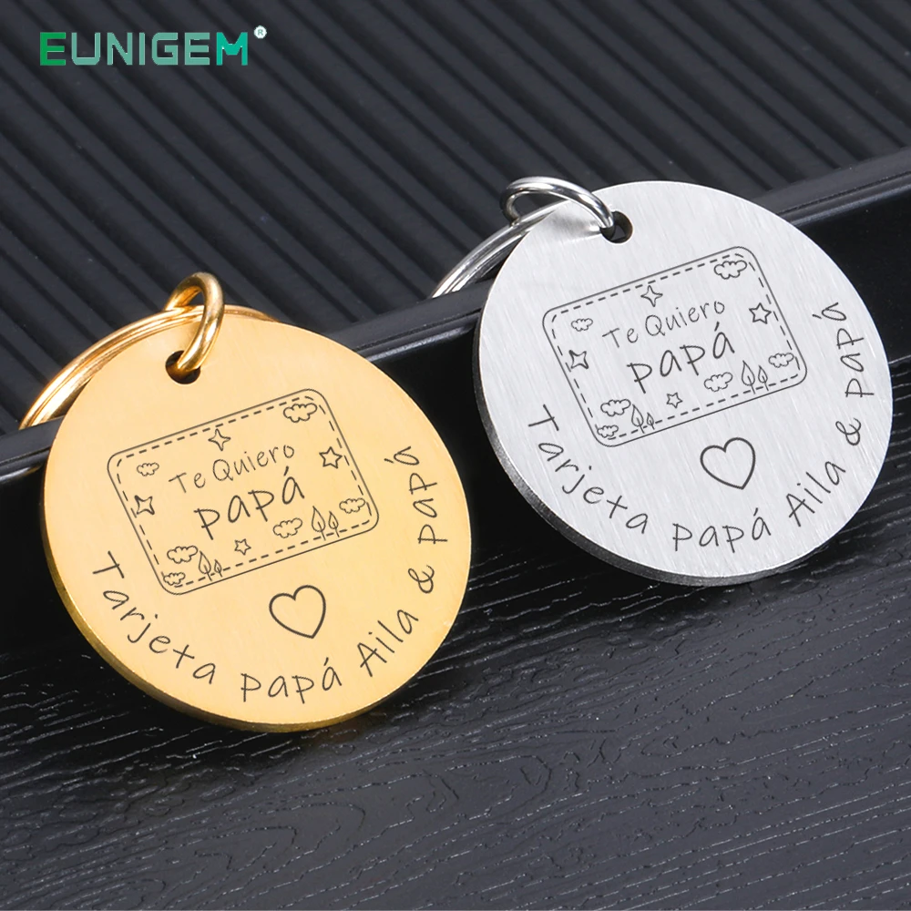 

Dad Personalized Keychain Customized Name Engraved Spanish Quiero papá Keychains Father's Day Gifts for Hero Daddy Key Rings