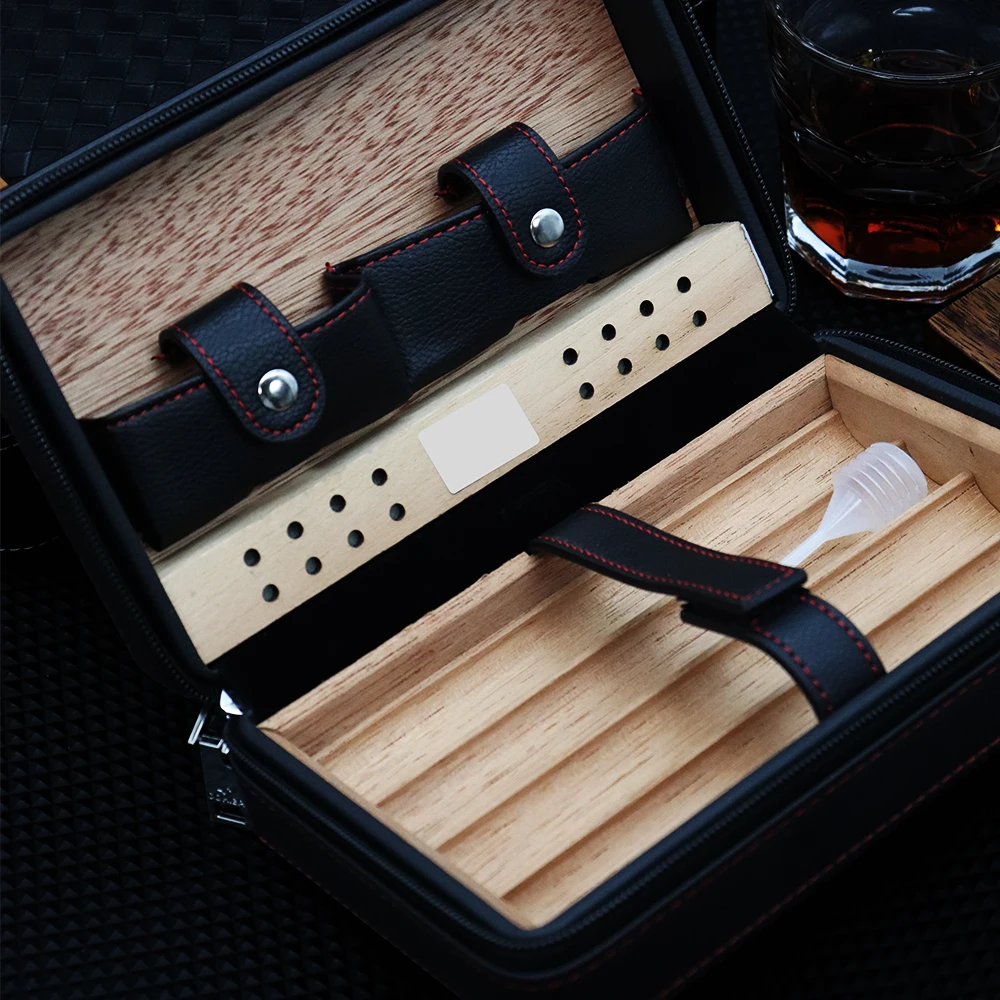 Cedar Wood Portable Cigar Humidor Travel Leather Case Cigars Holder NO Lighter Cutter Humidifier Humidor Box for COHIBA CH-001 images - 6