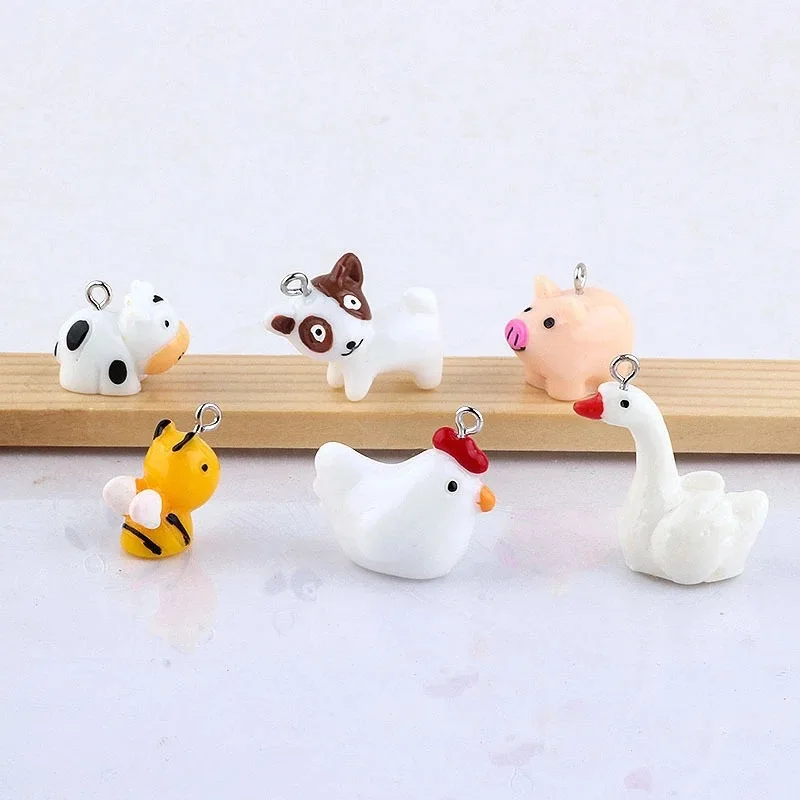 

10Pcs Resin Animal Charms Cute Cow Sheep Pig Bee Dog Chicken Pendant for DIY Crafts Jewelry Keychain Earrings Making Findings