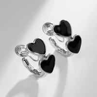 retro black enamel heart shaped hoop mosquito coil clip on earrings without ear hole punk cold wind temperament ear clip jewelry
