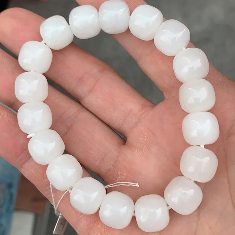 

Natural White Jade Bracelet Women Men Healing Jewelry Real Chinese Xinjiang Nephrite Hetian Jades Elastic Beaded Bracelet Bangle