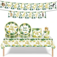 jungle animal supplies tableware happy birthday party decoration boy green forest party supplies jungle safari theme party decor