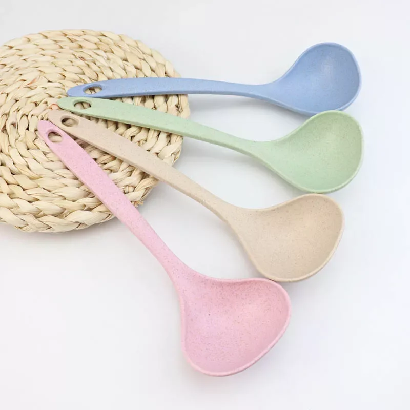 

2022New 1pcs Wheat Straw Rice Ladle Long Handle Soup Spoon Meal Dinner Tableware Scoops Kitchen Supplies Cooking Tool 4 Colors