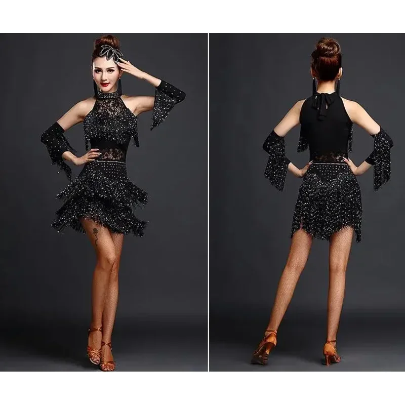 Новое платье для латинских танцев женщин/девочек/женщин сексуальное с бахромой
