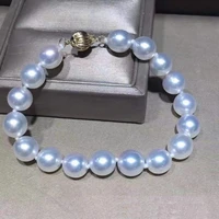 elegant high end 7 58 9mm natural south sea genuine white round pearl bracelet woman free shipping charm bracelet