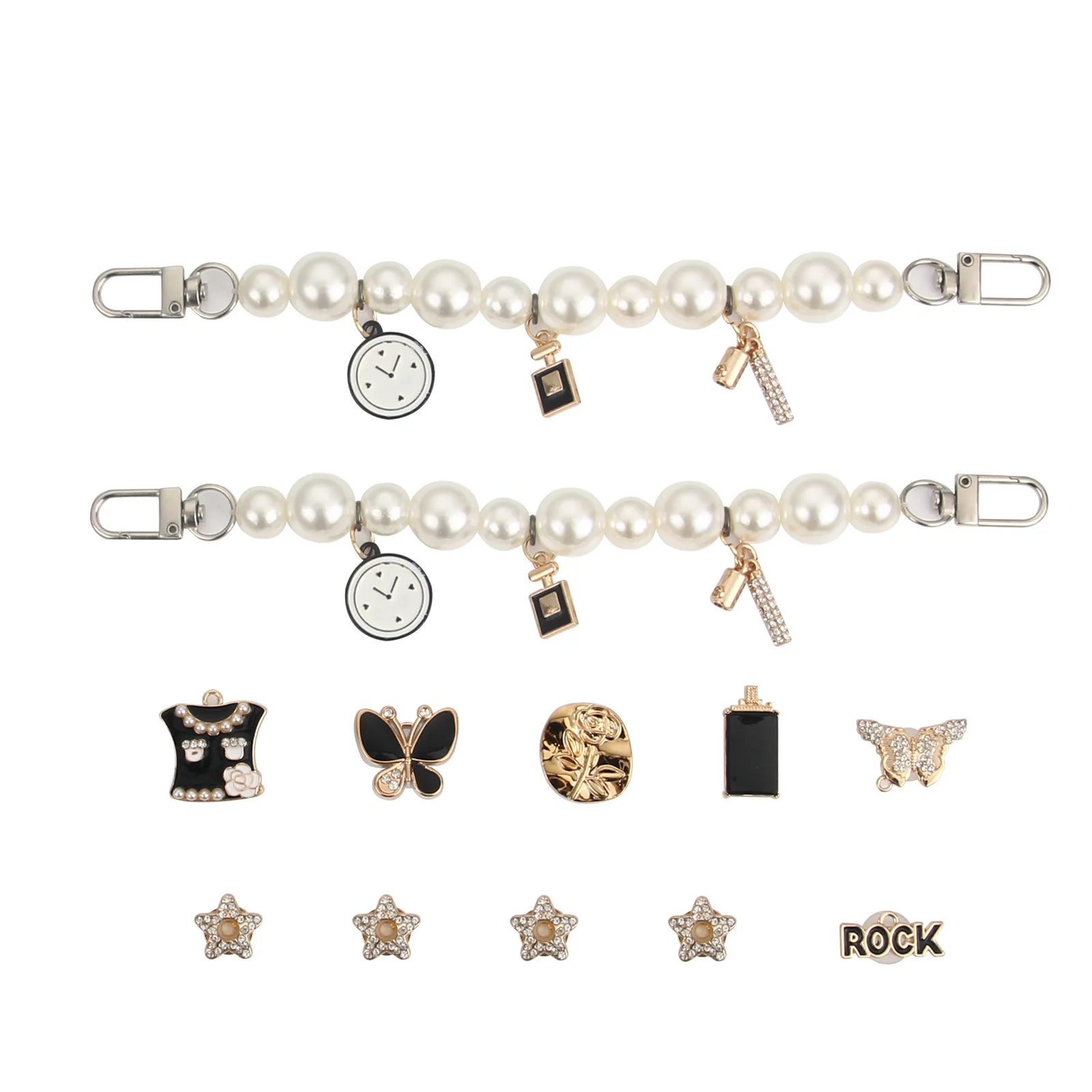 Luxury Designer Croc Charms Fashion Rhinestone Pearl Chain Shoes Accessories Shoe Decoration Jibz Charm for Clogs Girl Boy Gift