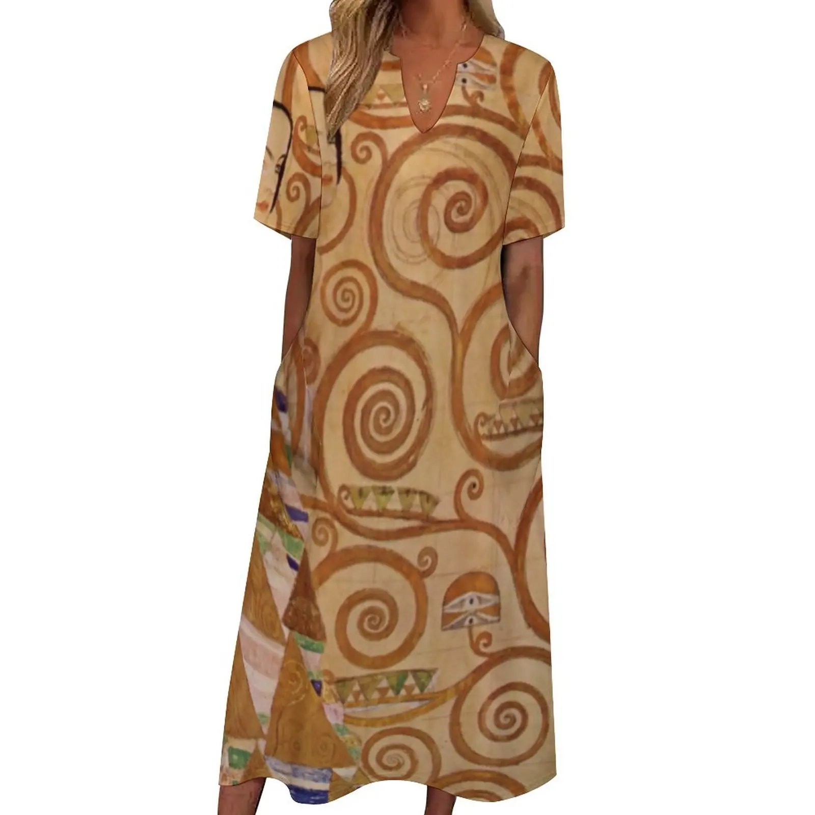 

Gustav Klimt Dress Victorian Nouveau Elegant Maxi Dress Street Fashion Casual Long Dresses Short Sleeve Graphic Oversize Vestido
