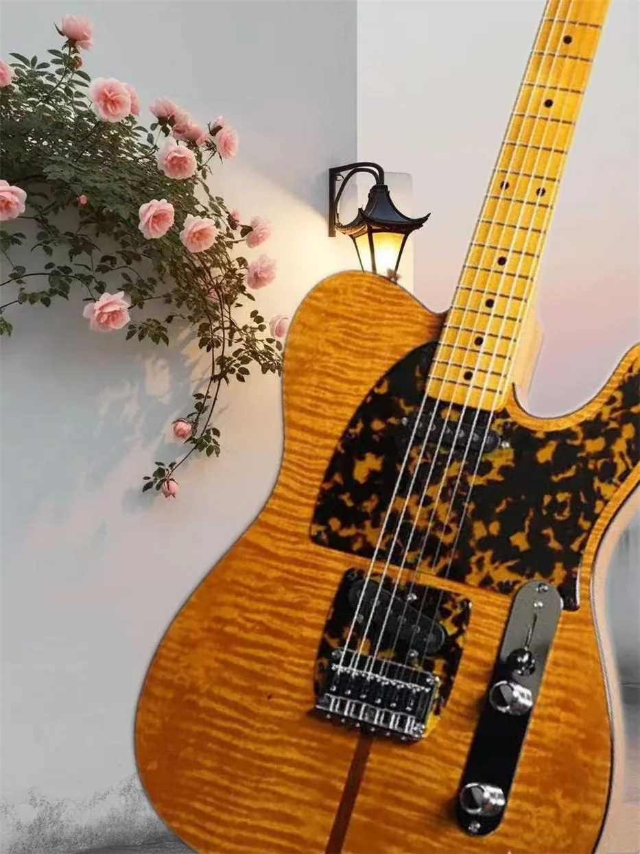 Безумный кот пламя кленовый верх желтый янтарный электрогитара леопардовая