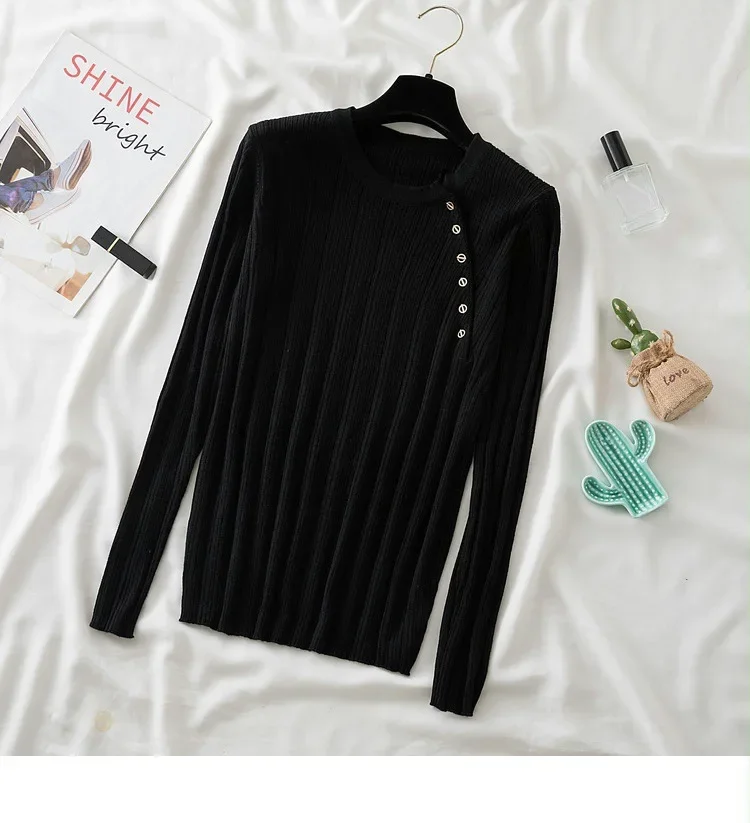 

Осенне-зимние пуловеры с высоким воротником, свитеры, Базовая рубашка, короткие корейские черные с длинным рукавом