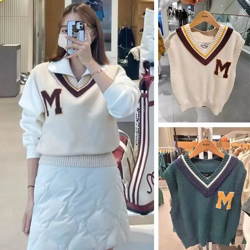 

Корейская Оригинальная одежда для гольфа женский утепленный вязаный жилет зимний свитер с V-образным вырезом жилет