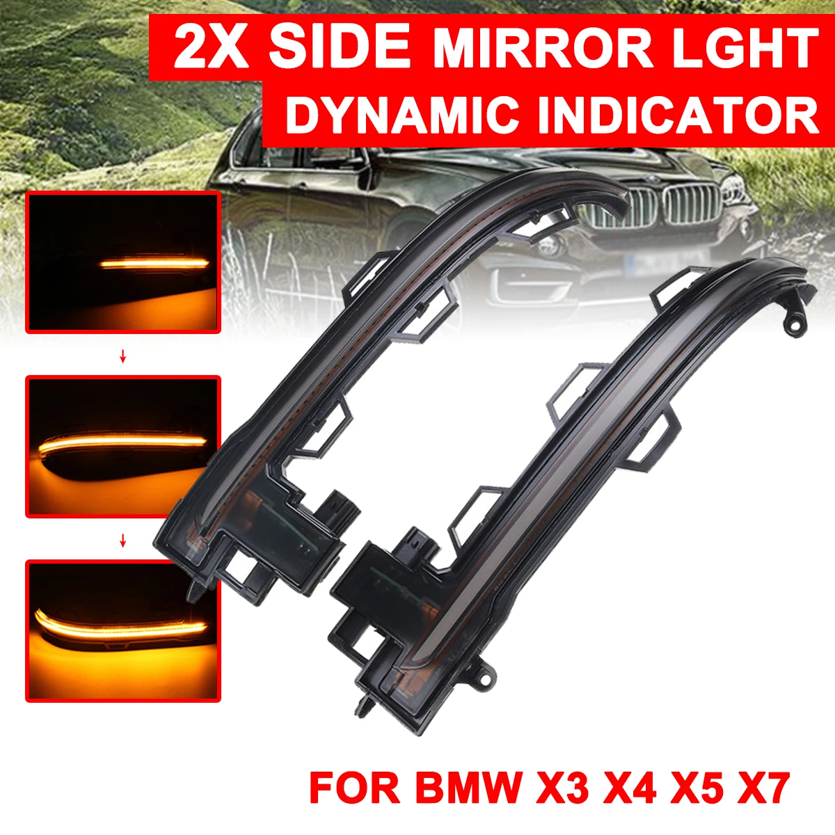 

1 Pair Rearview Mirror Signal Lamp Highlight LED Car Dynamic Turn Light Yellow For BMW X3 G01X4 G02 X5 G05 X7 G07 2018+