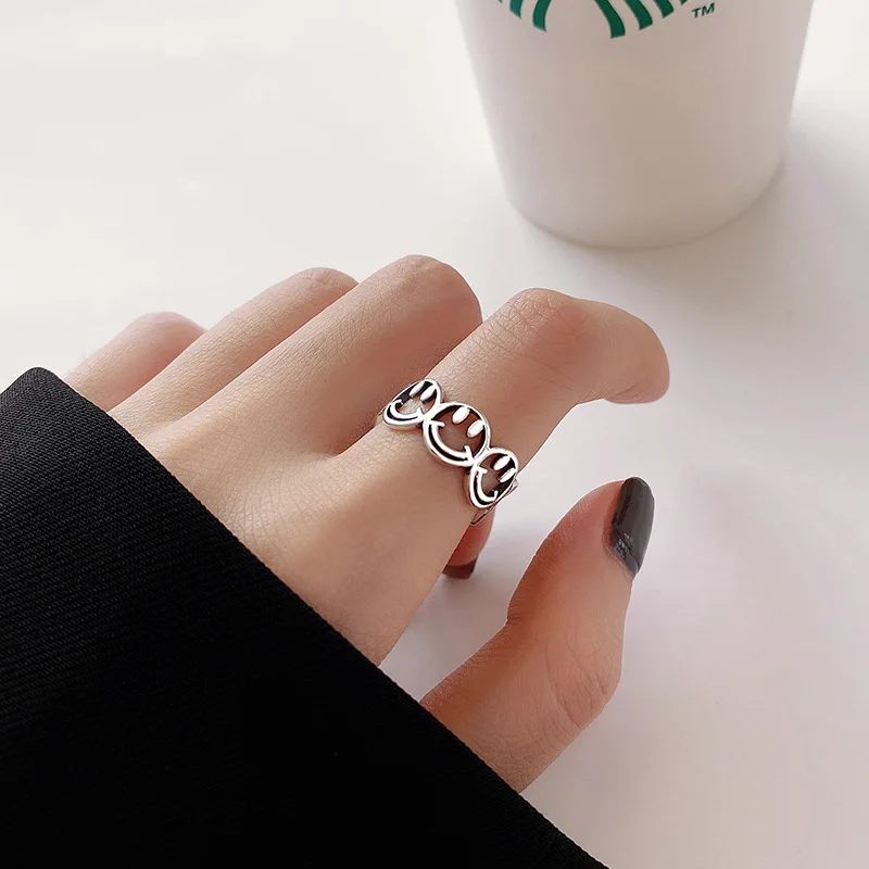 Модные кольца со смайликом для женщин регулируемое Открытое кольцо из