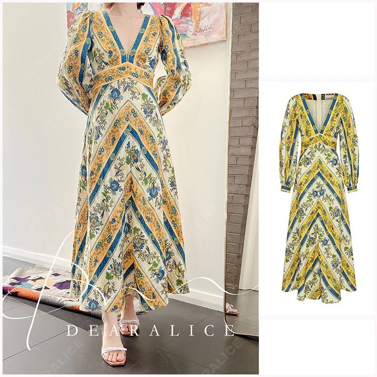 

Женская Ретро-юбка с V-образным вырезом и длинным рукавом