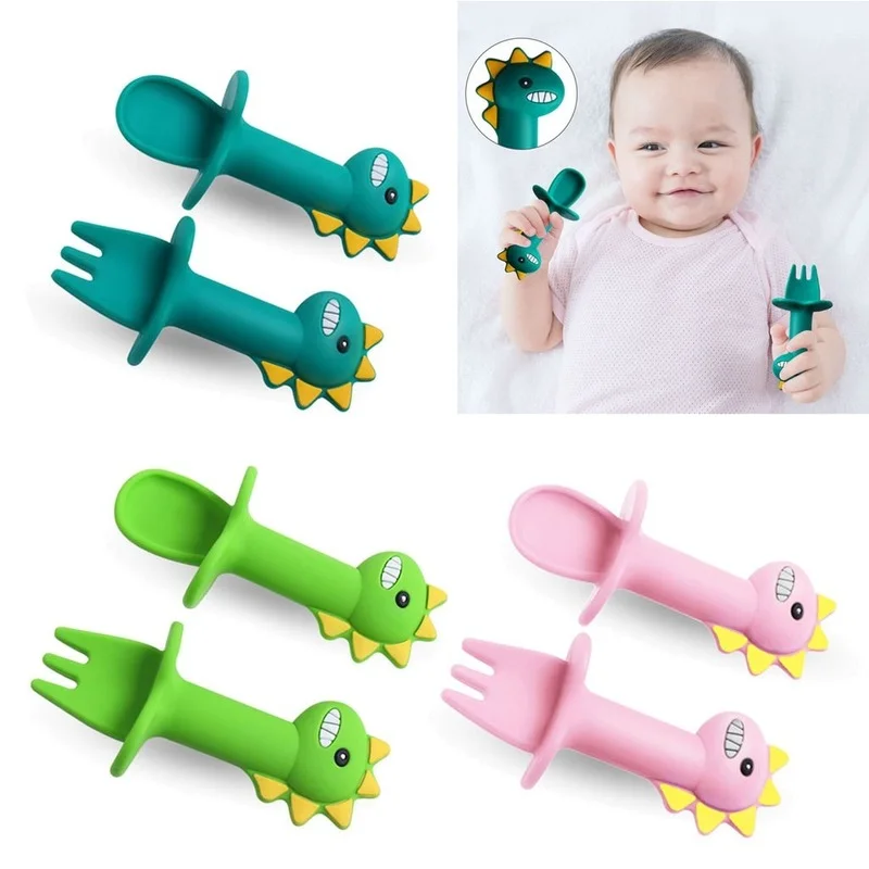 

Baby Training Fork Spoon Set BPA Free Kids Soft Silicone Feeding Auxiliary Food Tableware Newbornrn Accessories Teether