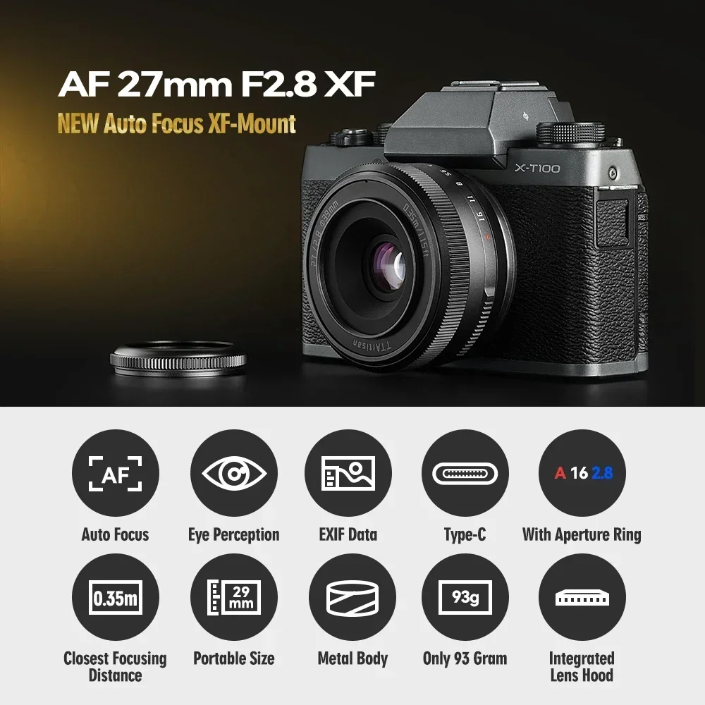 Фото Объектив TTArtisan AF 27mm F2.8 XF с автофокусом, фикс-объектив для камер Fujifilm X Mount XA7 XT30 XPRO XE4 XS10, беззеркальные камеры с матрицей APS-C. №5