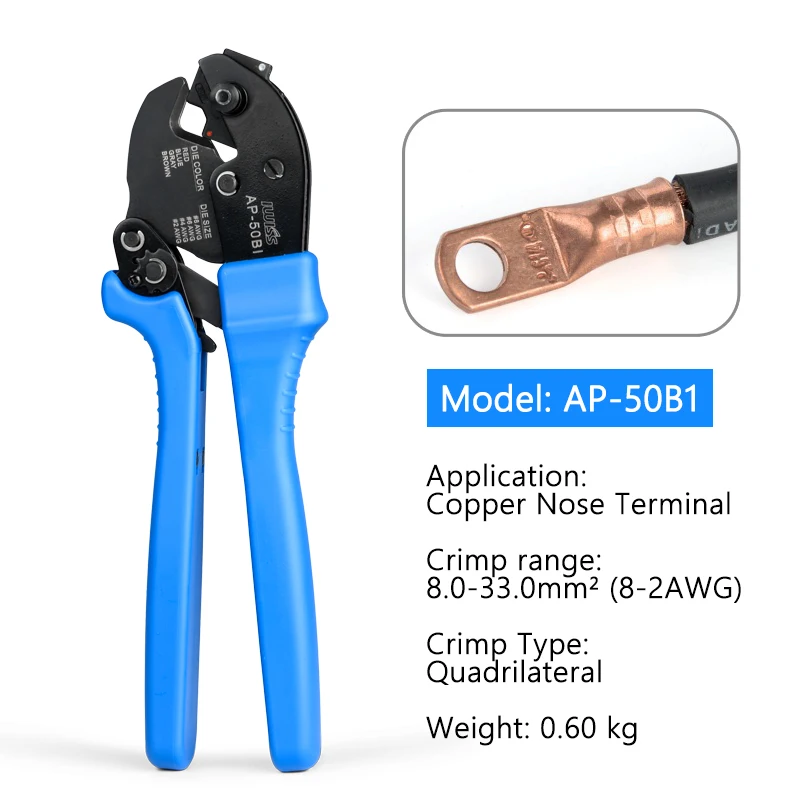 IWISS AP-50BI 8.0-33.0mm2 8-2AWG copper nose crimping pliers electrician wire nose terminal cold crimper tool pliers  mini tool